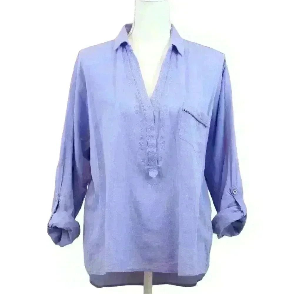 VINTAGE Democracy Blue Rolled Sleeve Pullover Shirt Size Medium‎